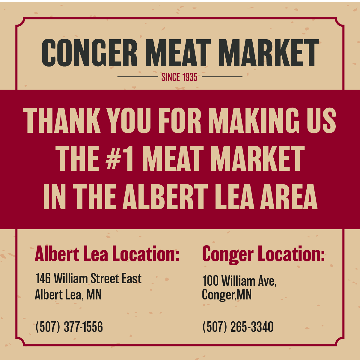 Original Bratwurst | Conger Meat Market | USDA Certified | Farm to Fork | Conger, Minnesota