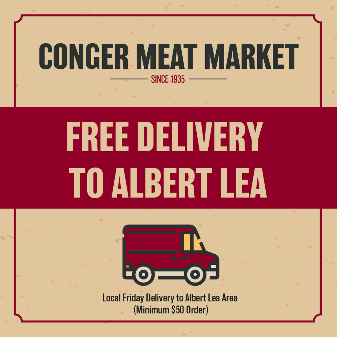 Free Local Delivery to Albert Lea, Minnesota Residents from Conger Meats | Conger Meat Market